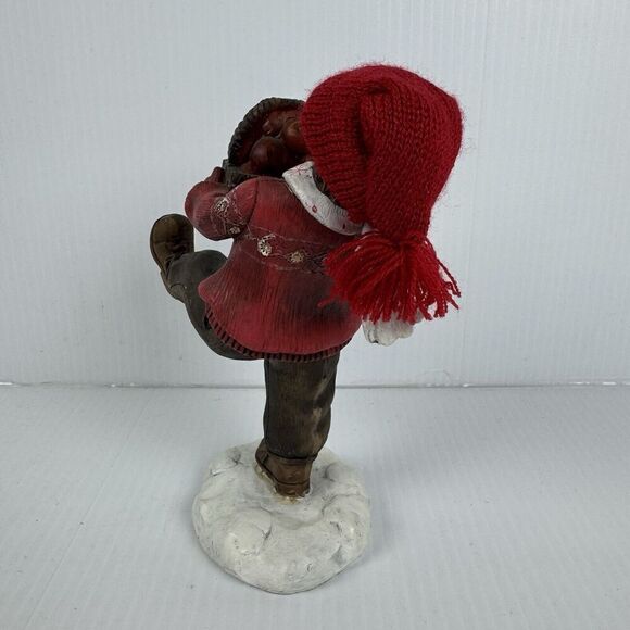 Vintage Boy Carrying Apple Basket Rare Statue Winter Hat Scarf Red Figurine - Picture 5 of 12